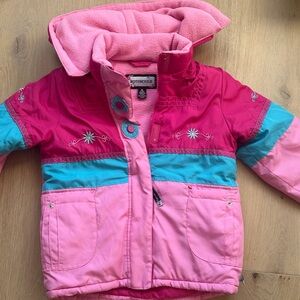 Rothschild Pink and Teal Embroidered Kids Puffer Jacket